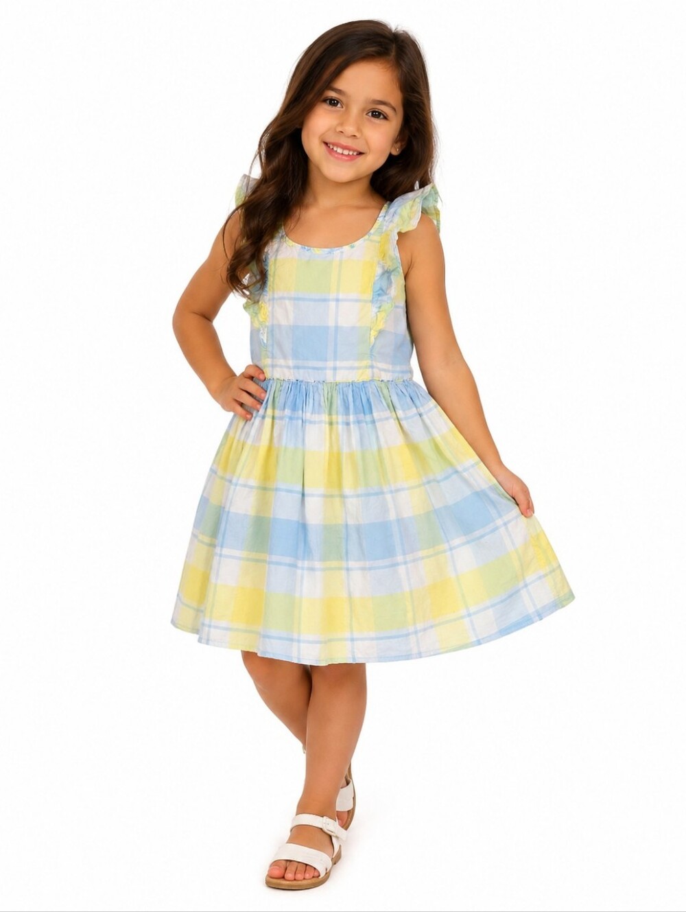Tommy Bahama Girls Plaid Ruffle Sleeve Fit & Flare Dress Size 6 yrs